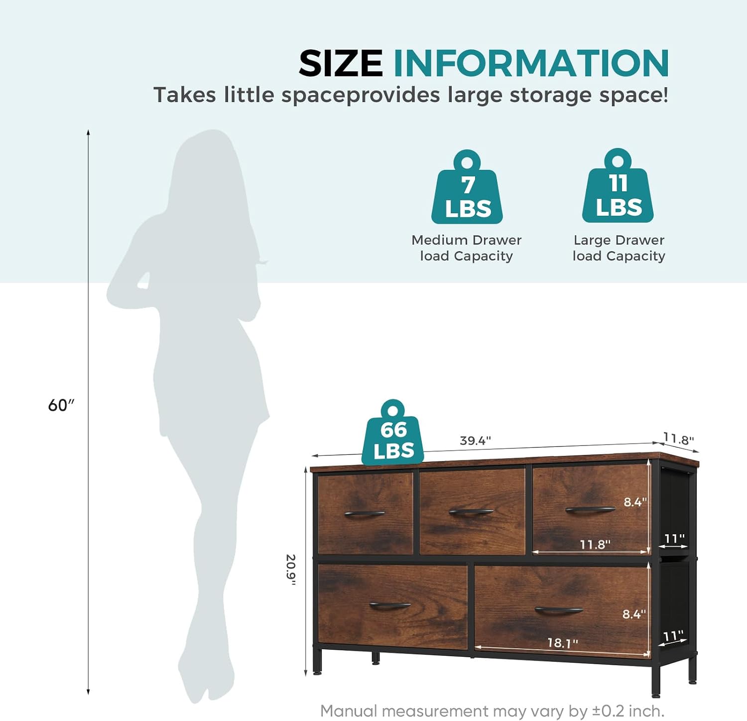 OLIXIS 5-Drawer Fabric Dresser Storage Tower – Brown - Image 3