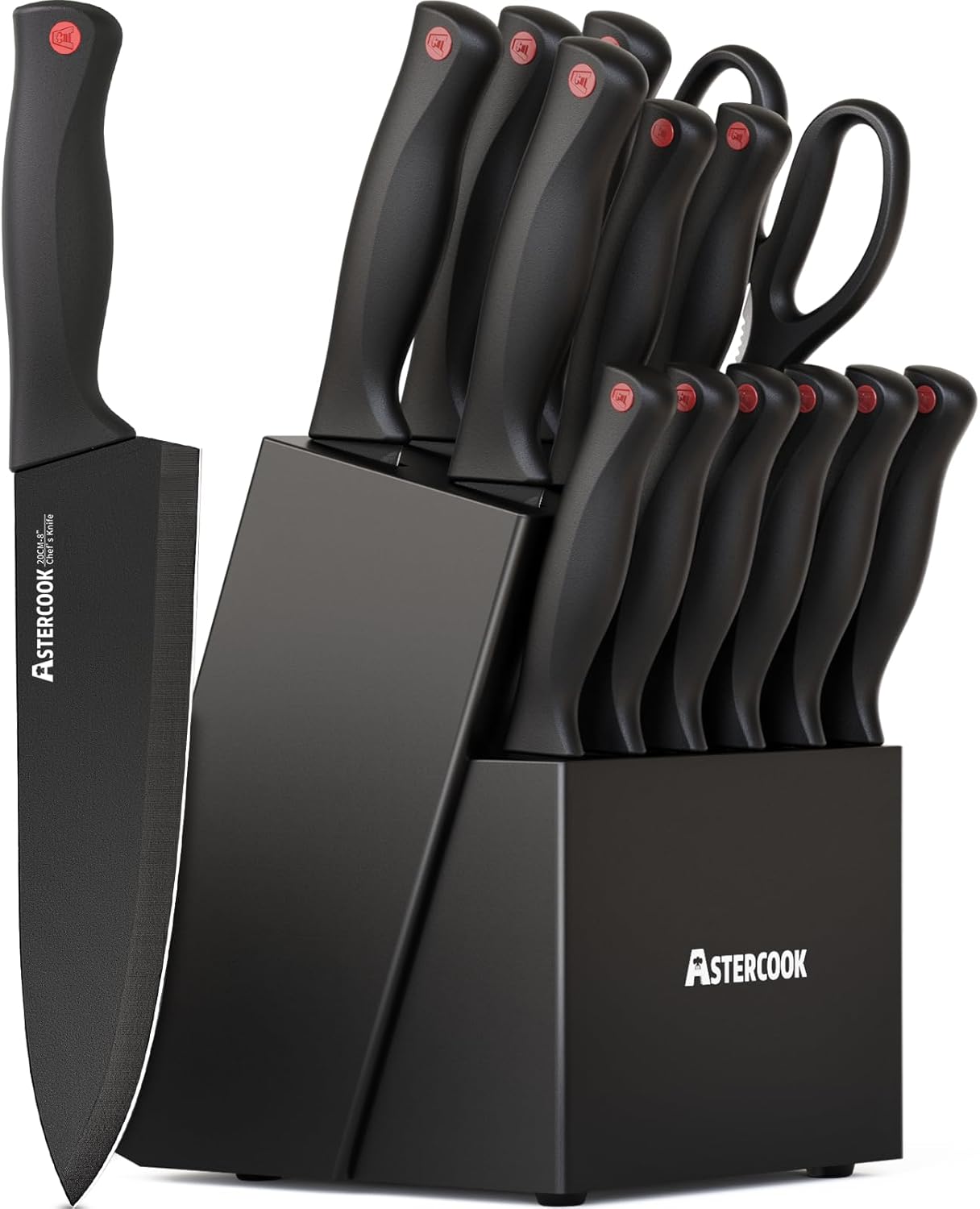 Astercook Kitchen Knife Set with Sharpener – Stainless Steel