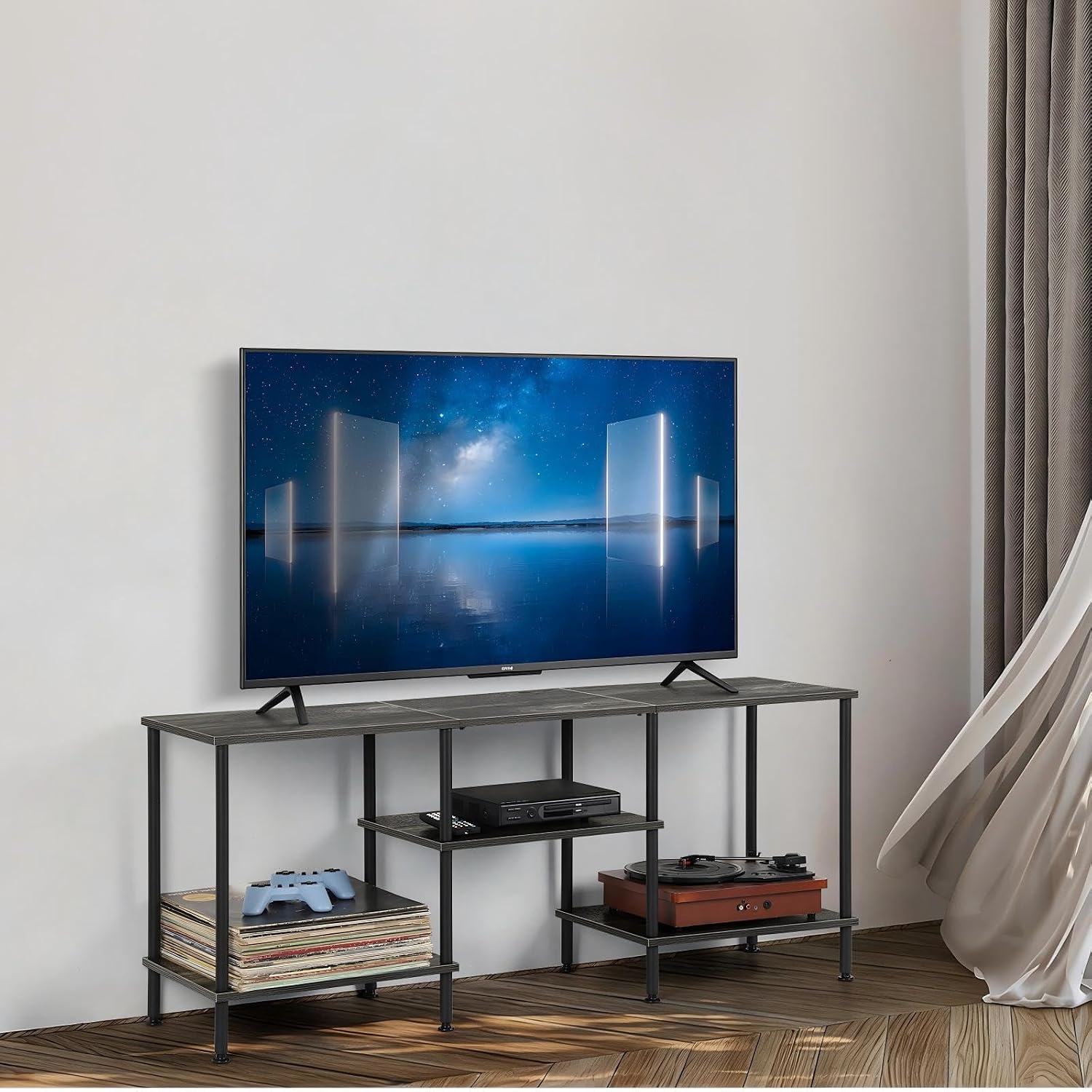 50-Inch TV Stand with 3-Tier Open Storage – Dark Grey