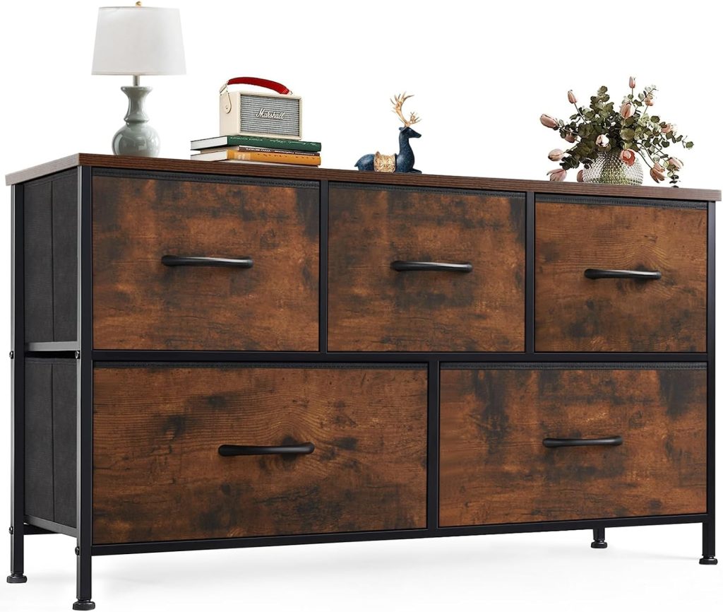 OLIXIS 5-Drawer Fabric Dresser Storage Tower – Brown