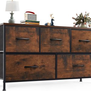 OLIXIS 5-Drawer Fabric Dresser Storage Tower – Brown