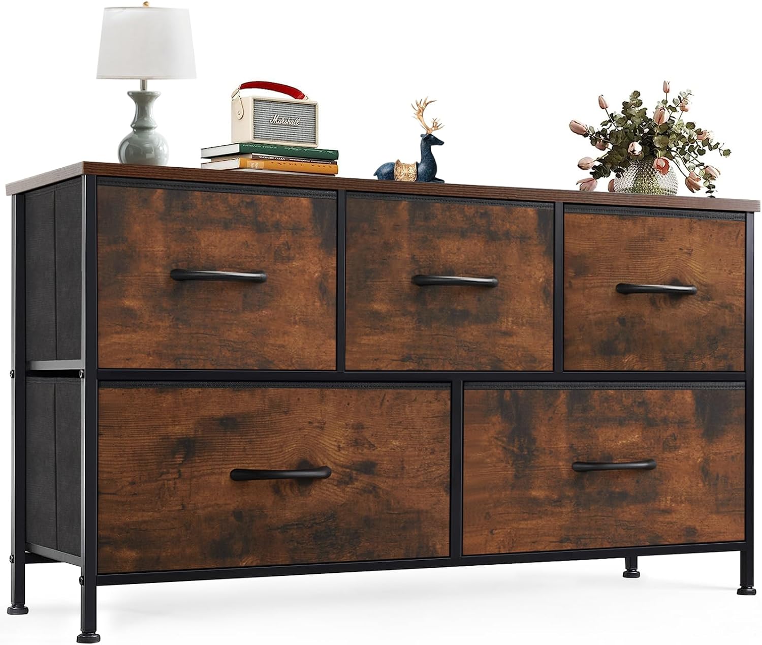 OLIXIS 5-Drawer Fabric Dresser Storage Tower – Brown