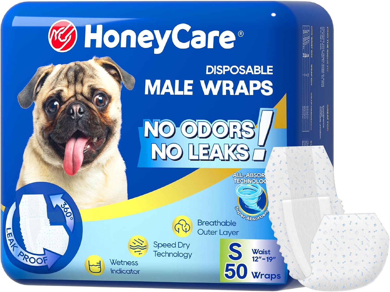 All-Absorb Disposable Male Dog Wraps – Small, 50 Count